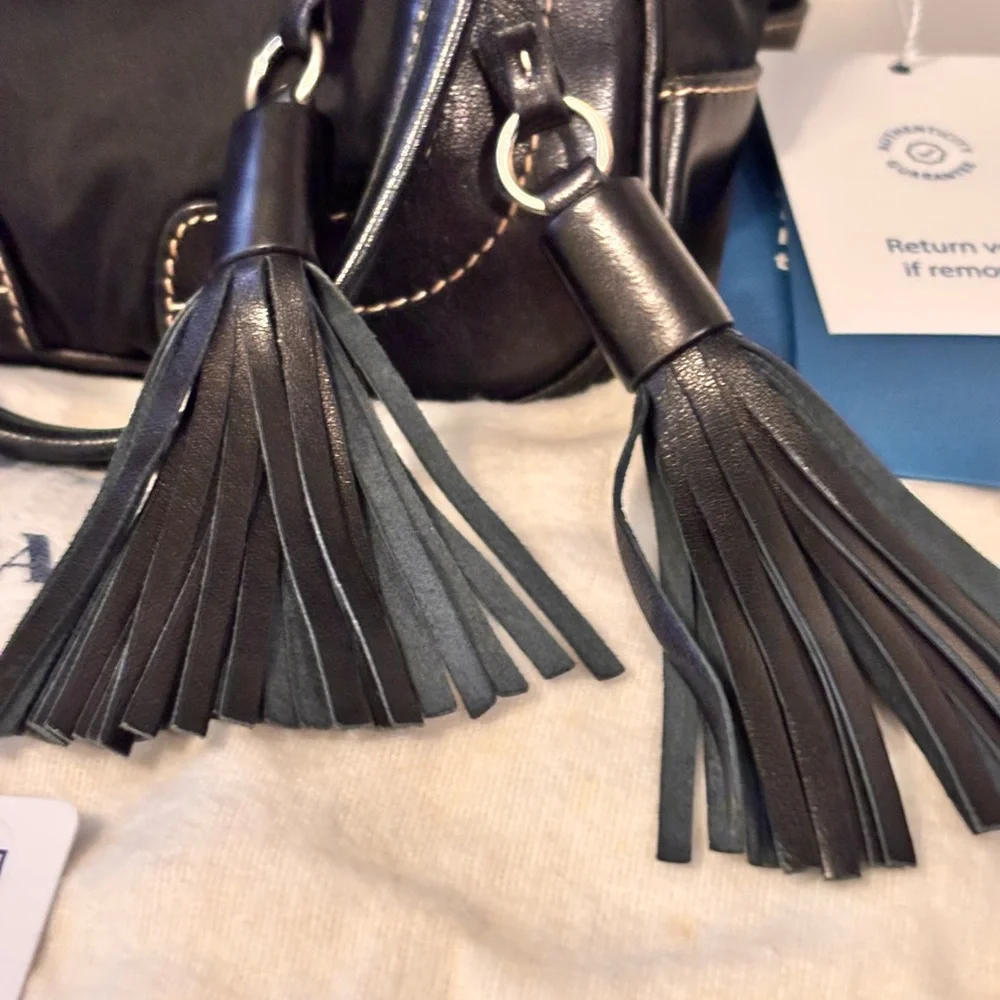 PRADA Black Leather & Nylon Mini Tassle Bag W/ COA & Dustbag LIKE NEW! - Picture 4 of 16